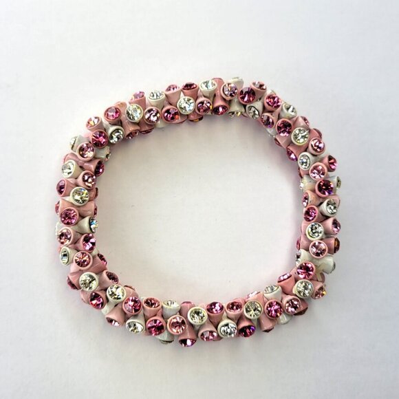 Pink and White Rhinestone Stretch Bracelet - Picture 2 of 12